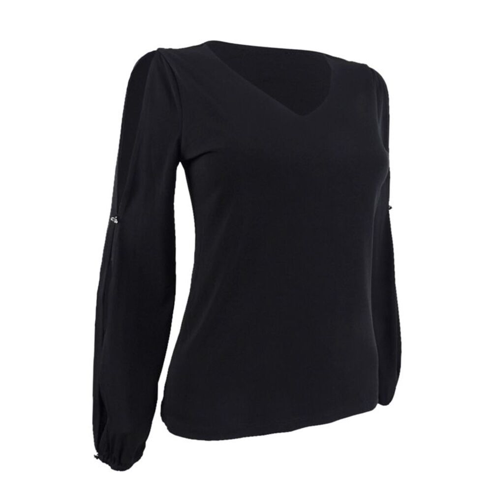 INC International Concepts Women's Petite Beaded Slit-Sleeve Top (PS, Black) - Picture 1 of 3